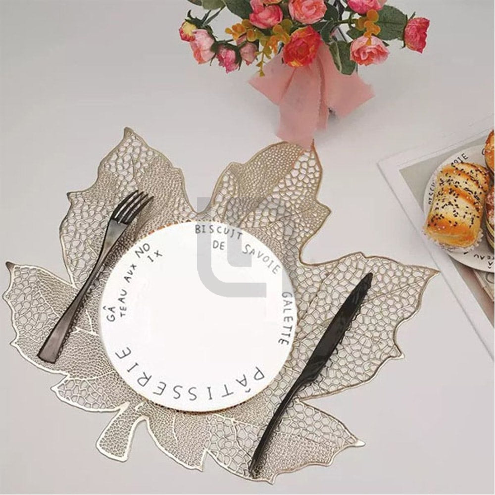 Coaster Table Mat Set Non-Slip Vinyl Floral Golden Placemats