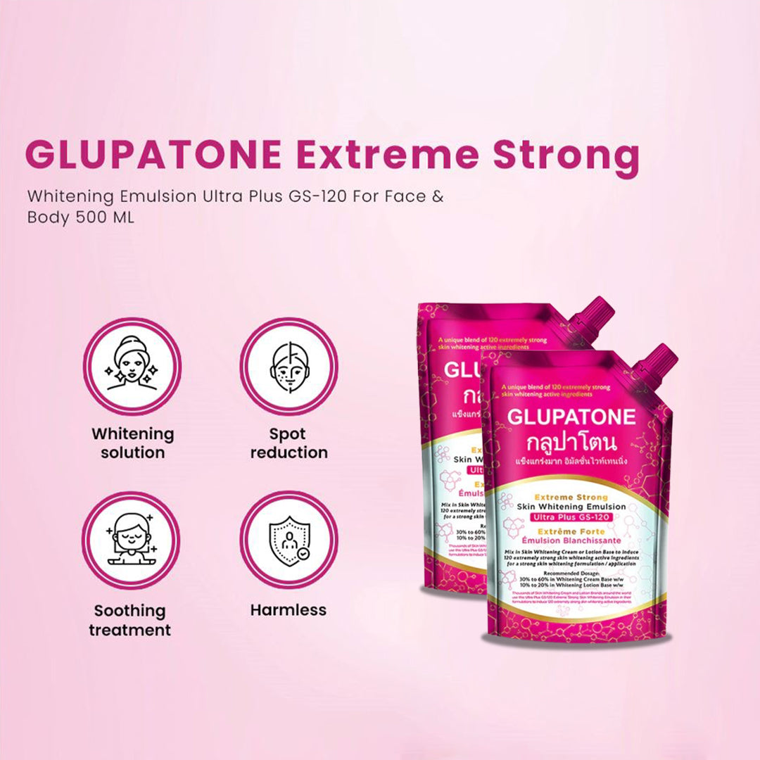 GLUPATONE Extreme Strong Whitening Emulsion Ultra Plus GS-120 For Face & Body 500ml Pack Of 2