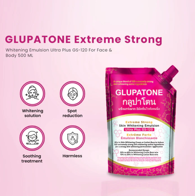 GLUPATONE Extreme Strong Whitening Emulsion 500ml HomeoCure Beauty Cream (Pack Of 12)