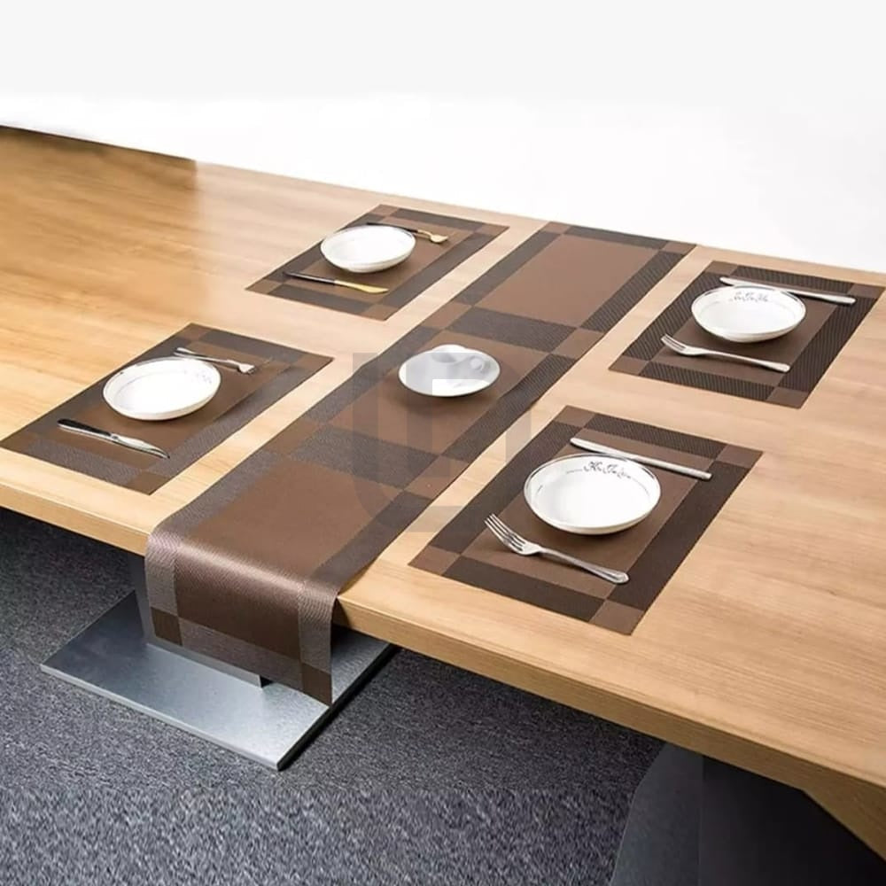 Coaster Table Mats & Table Runner Set Heat Resistant Placemats - Brown
