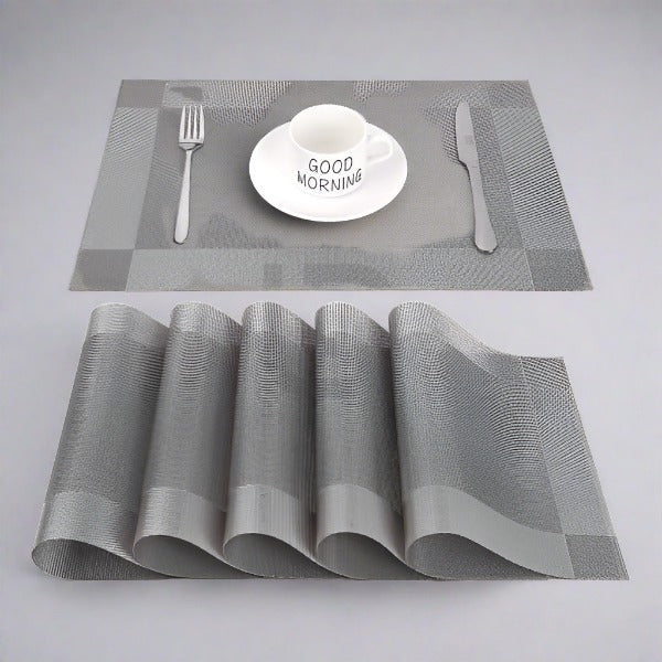 Placements & Table Runner Set Heat Resistant, Washable, Placemats - Grey