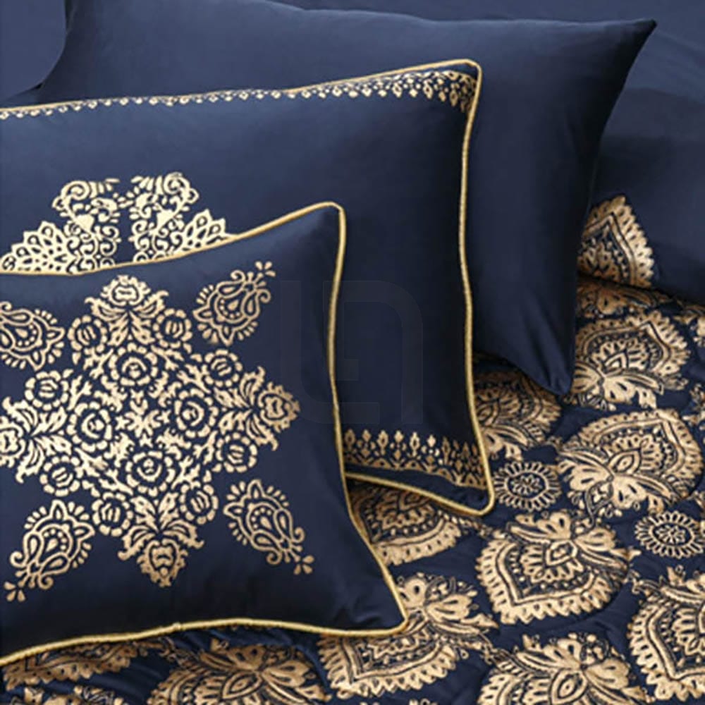Comforter Set Cotton Sateen Block Printed – Blue