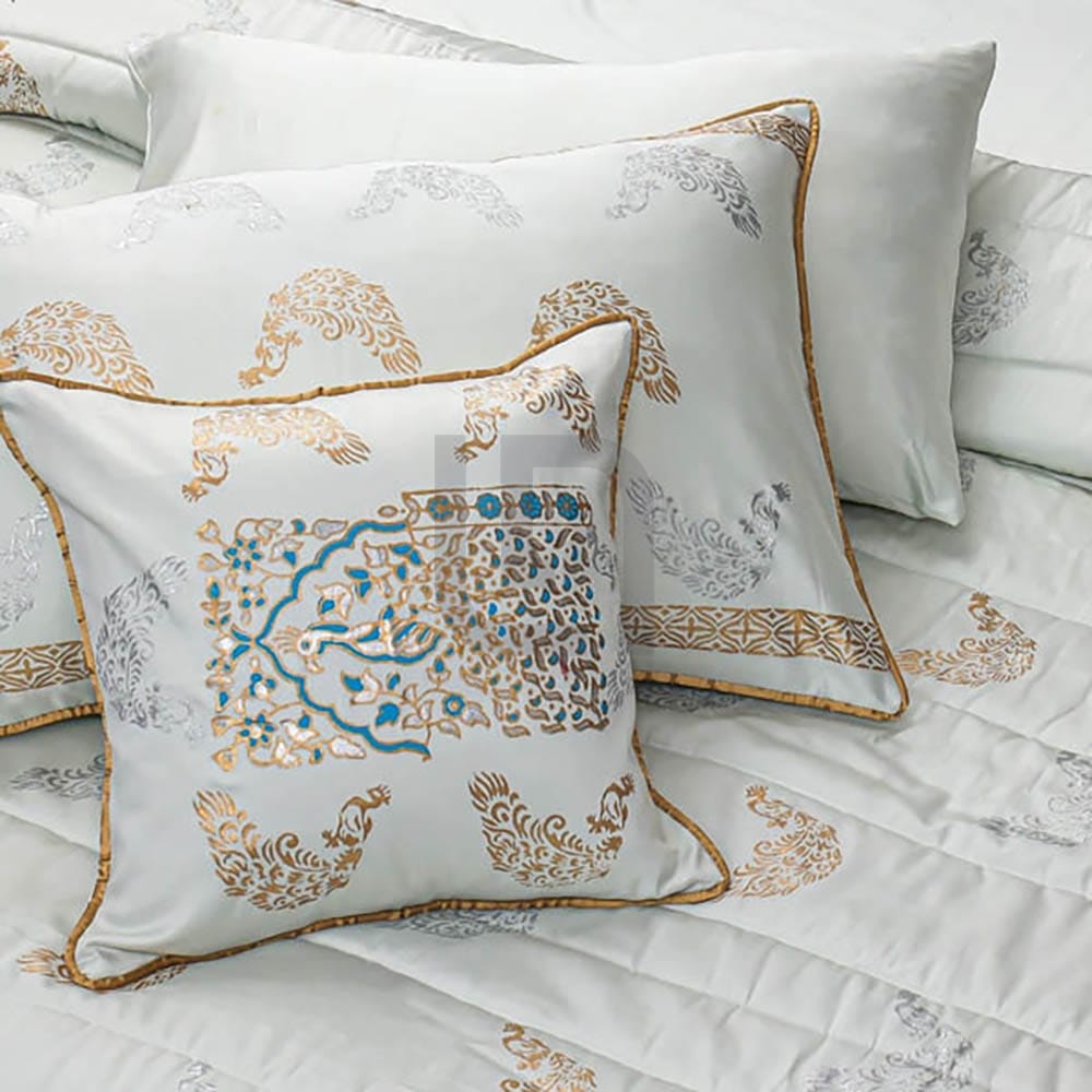 Comforter Set Cotton Sateen Block Printed – Symphony White