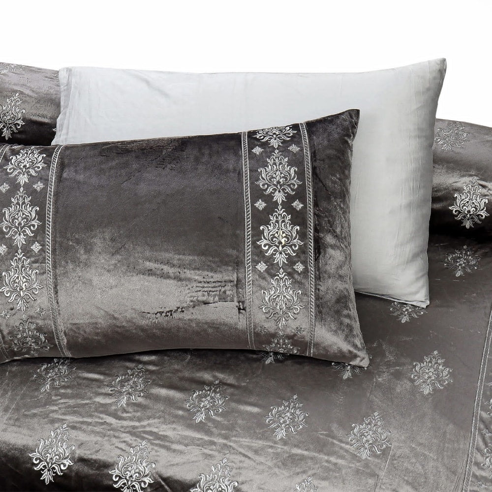 Bridal Velvet Bed Sheet Comforter Set – Charcoal