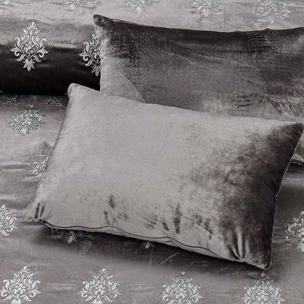 Bridal Velvet Bed Sheet Comforter Set – Charcoal