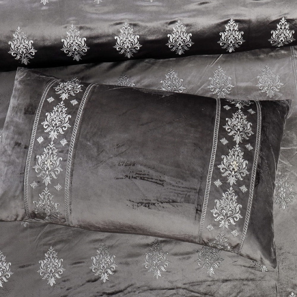 Bridal Velvet Bed Sheet Comforter Set – Charcoal