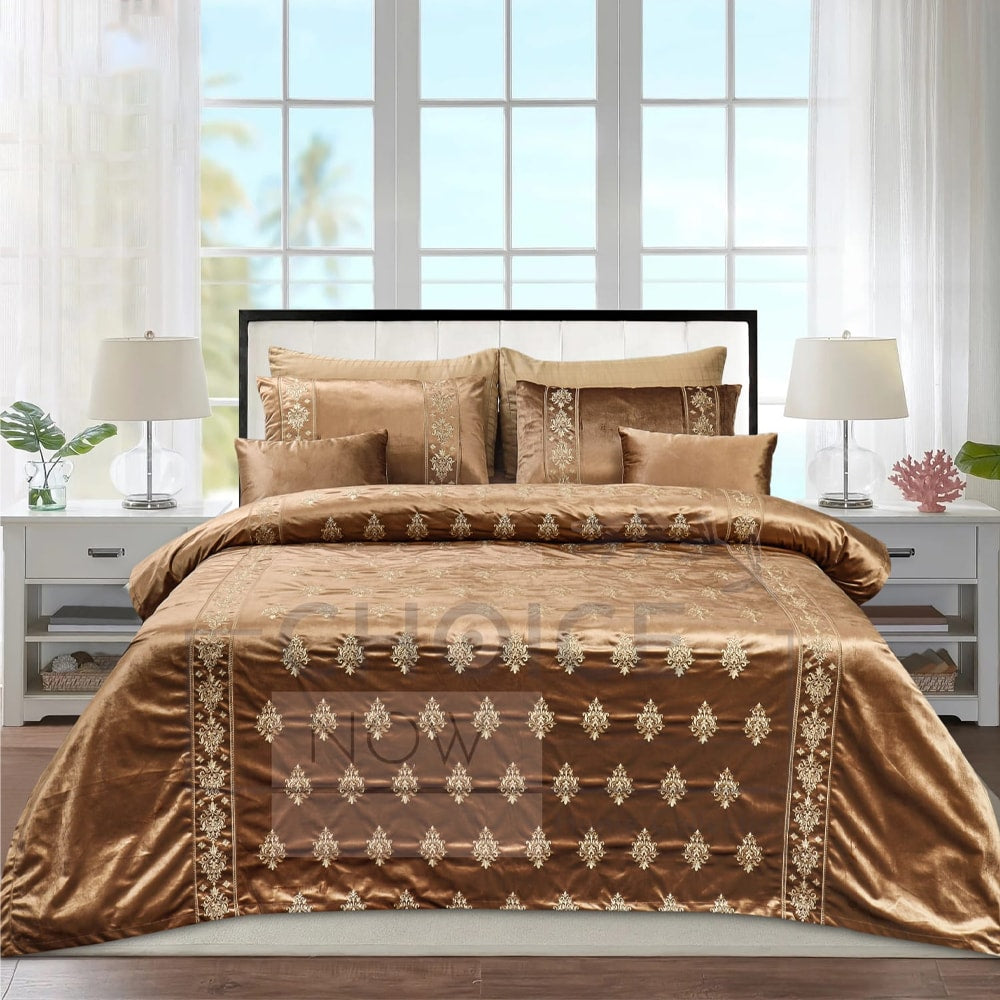 Bridal Velvet Bed Sheet Comforter Set – Mustard