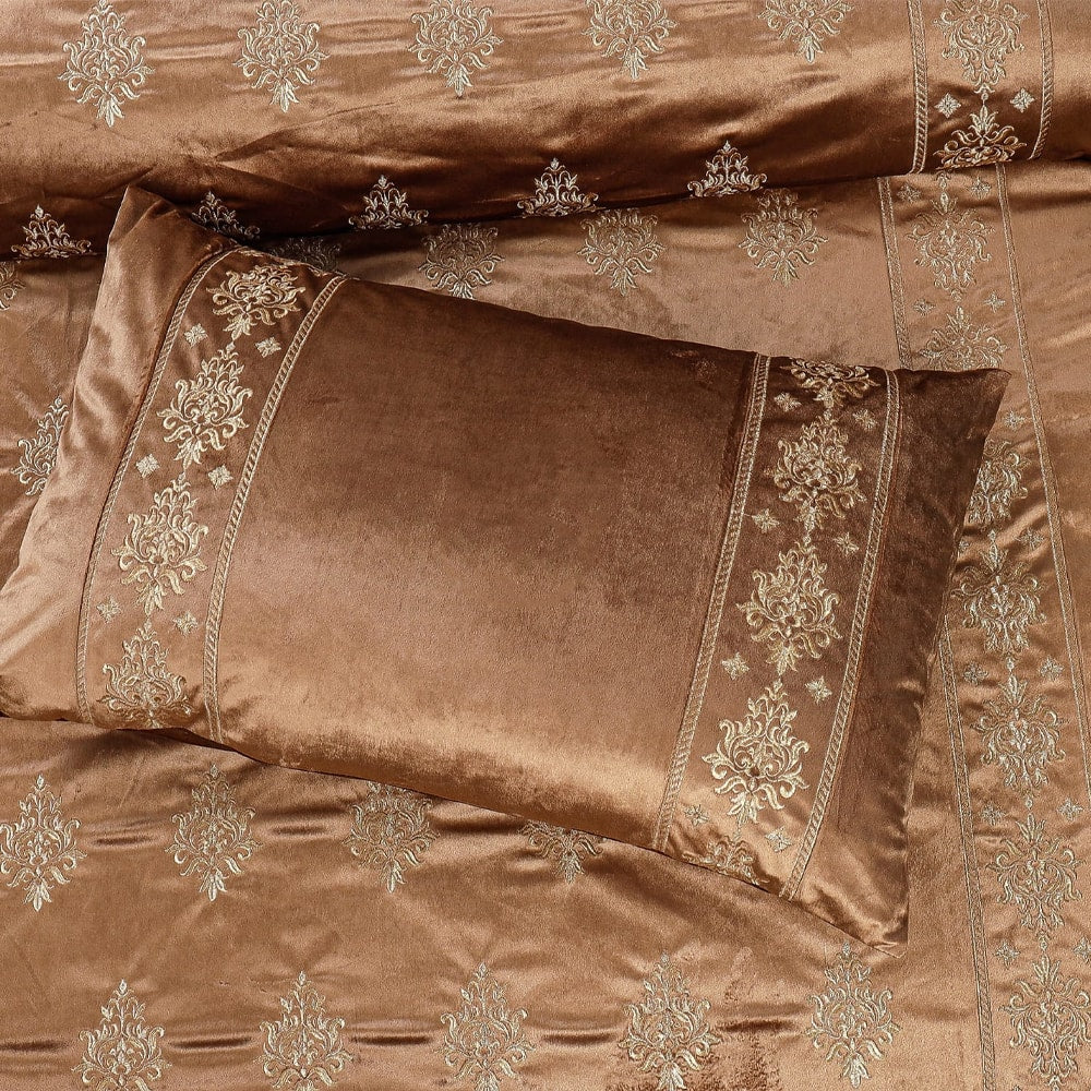Bridal Velvet Bed Sheet Comforter Set – Mustard