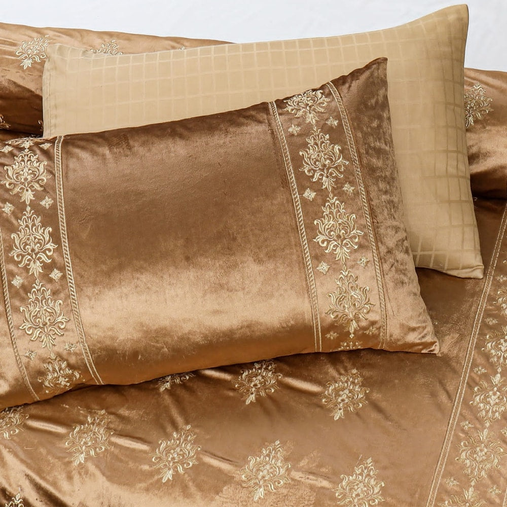 Bridal Velvet Bed Sheet Comforter Set – Mustard