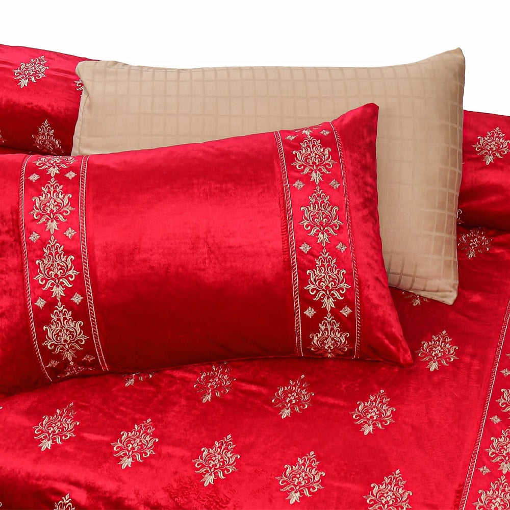 Bridal Velvet Bed Sheet Comforter Set – Red
