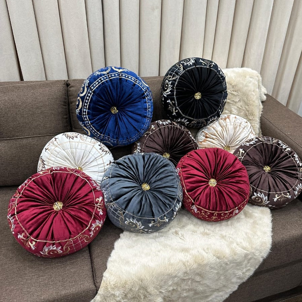 Embroidered Round Pumpkin Velvet Sofa Cushion