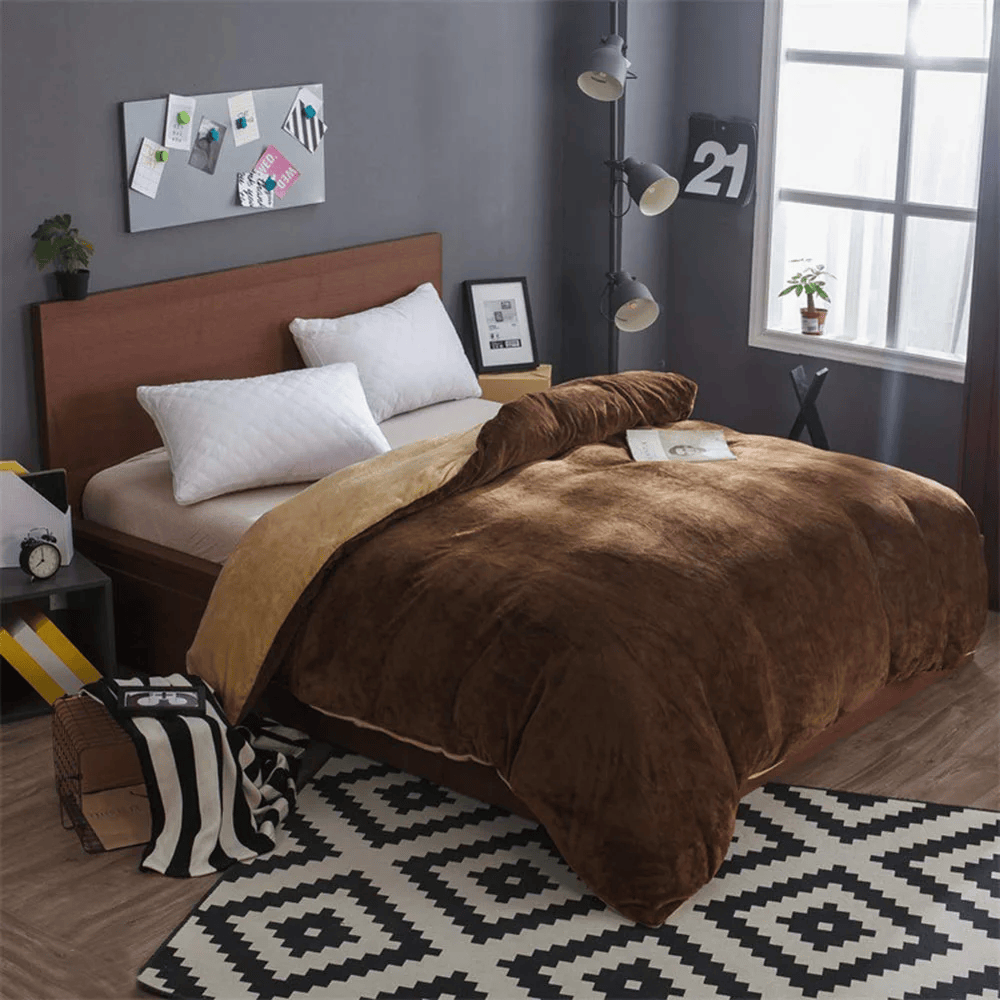 Reversible Velvet Quilt Cover - Brown & Mustard