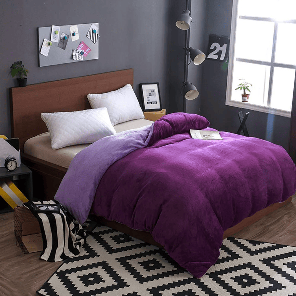 Reversible Velvet Quilt Cover - Dark Purple & Light Purple
