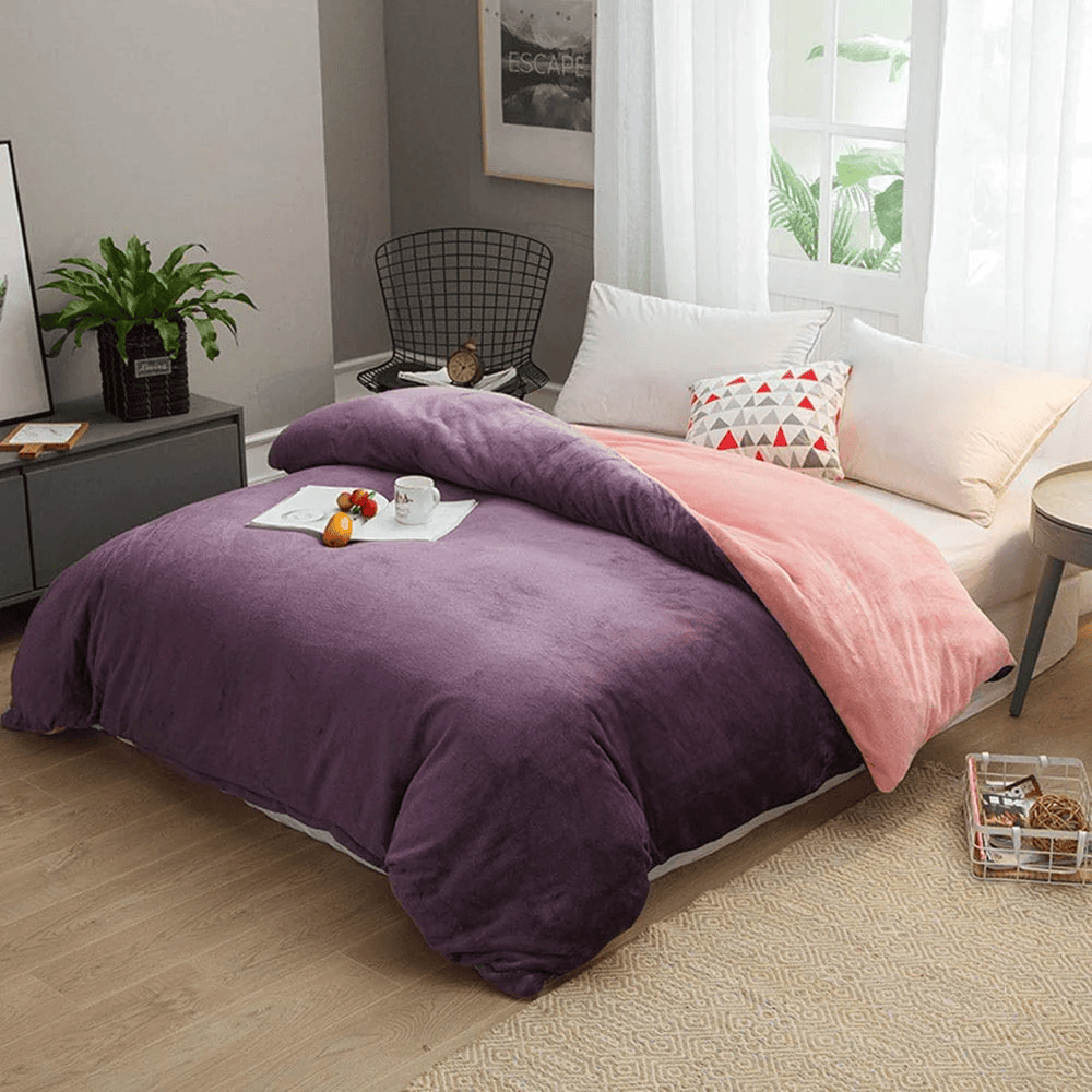 Reversible Velvet Quilt Cover - Dark Purple & Peach