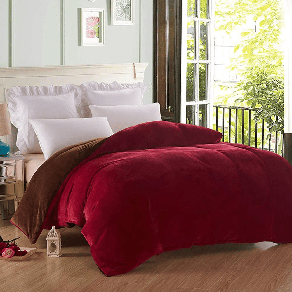 Reversible Velvet Quilt Cover - Maroon & Brown