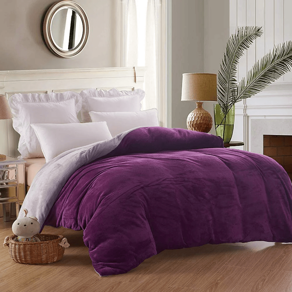 Reversible Velvet Quilt Cover - Purple & Light Grey