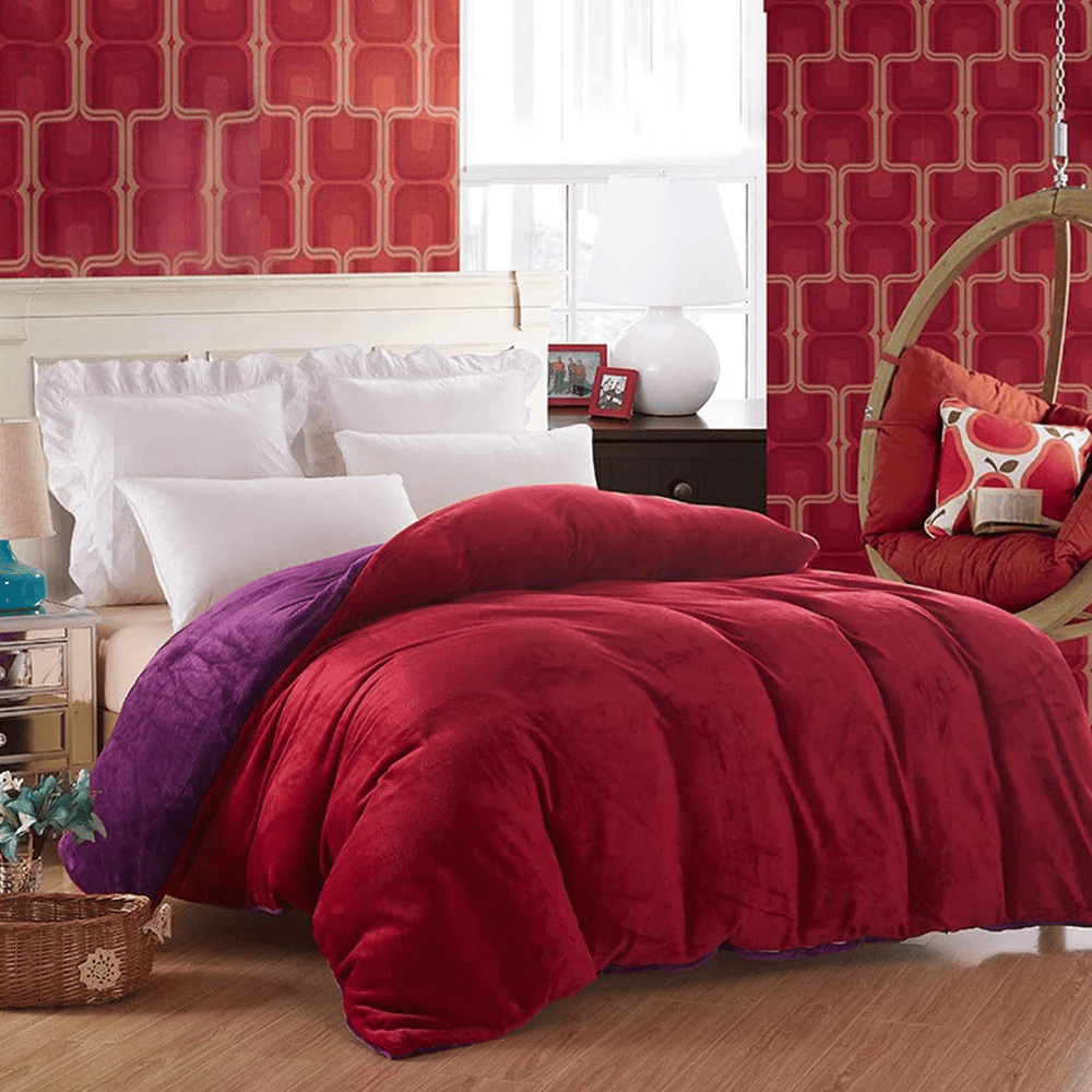 Reversible Velvet Quilt Cover - Red & Purple