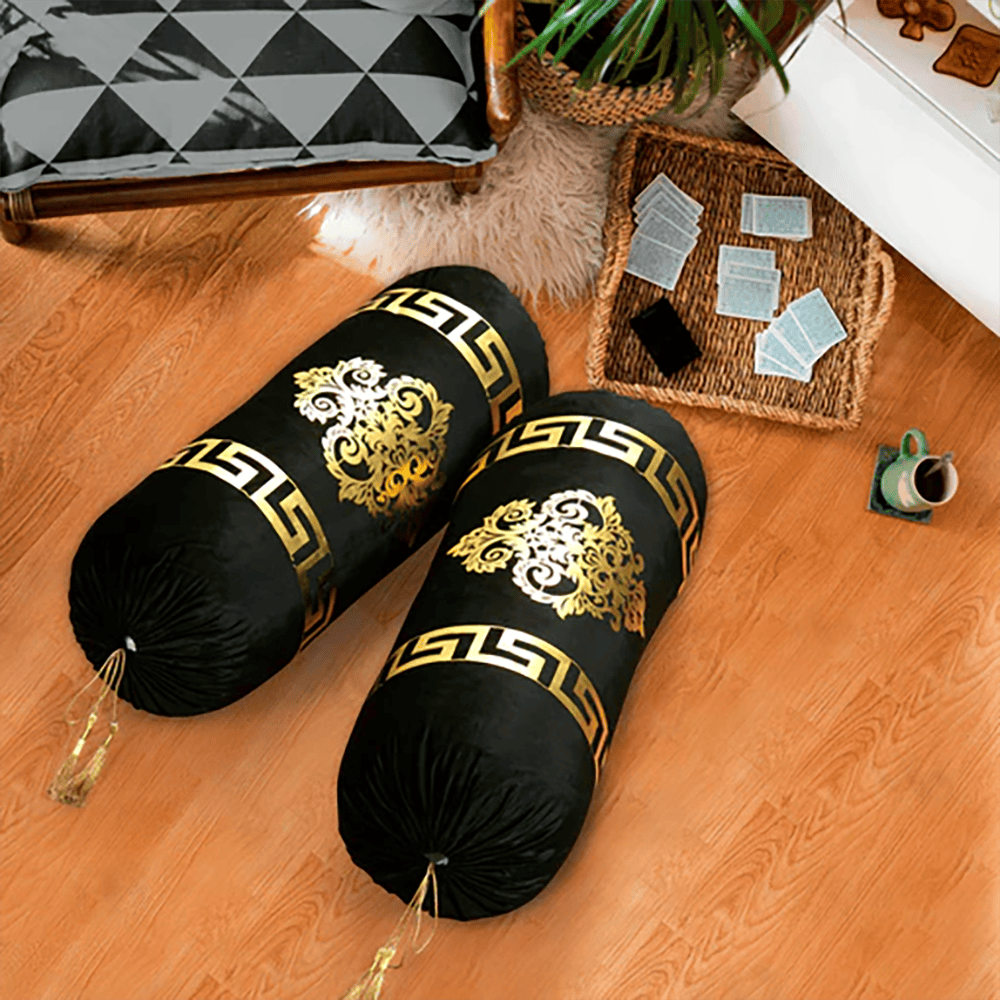 Velvet Round Pillow Cover - Black