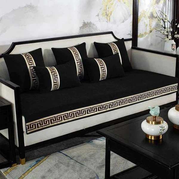 Versace Sofa Cover - Anti Slip - Black