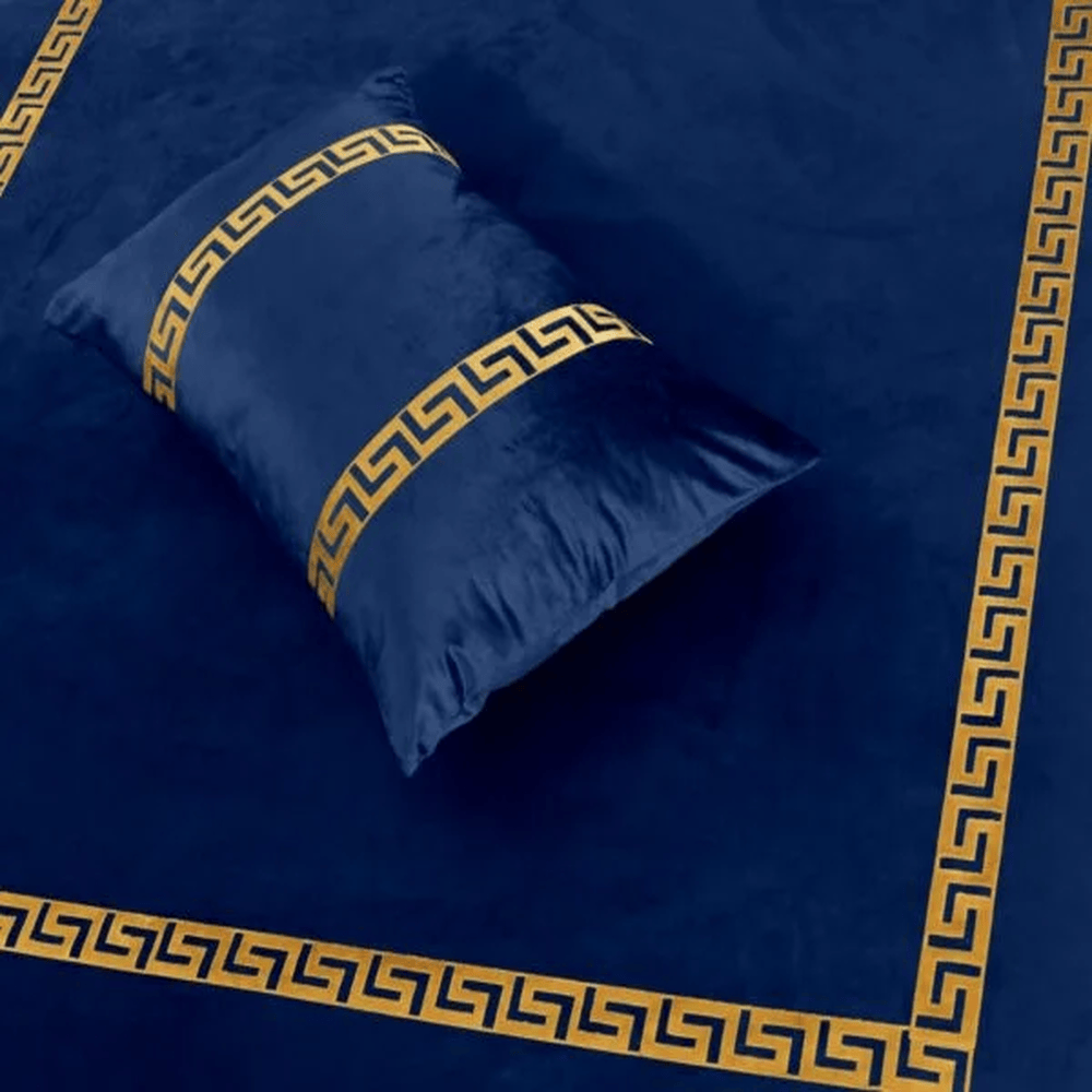 Versace Velvet Bridal Bed Sheet Set – Blue - King Size