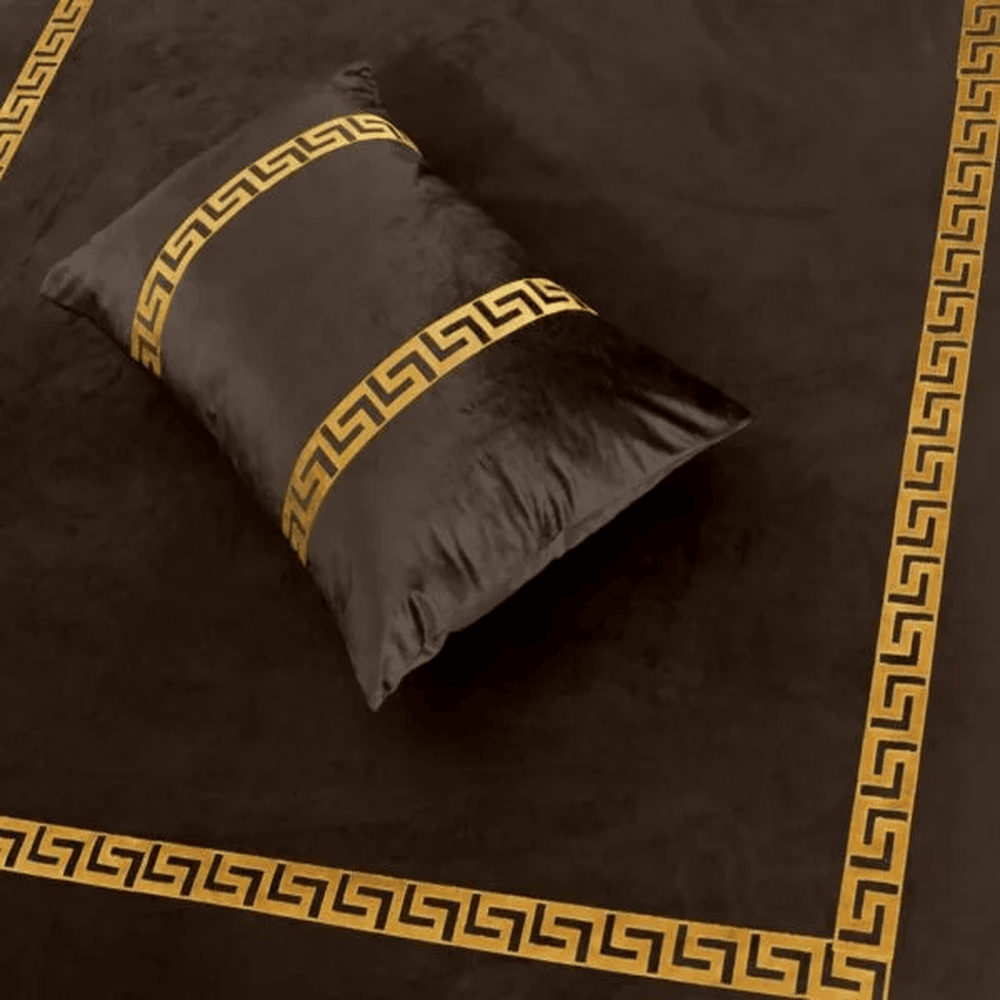 Versace Velvet Bridal Bed Sheet Set – Dark Brown - King Size
