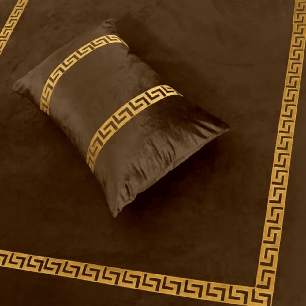 Versace Velvet Bridal Bed Sheet Set – Light Brown - King Size
