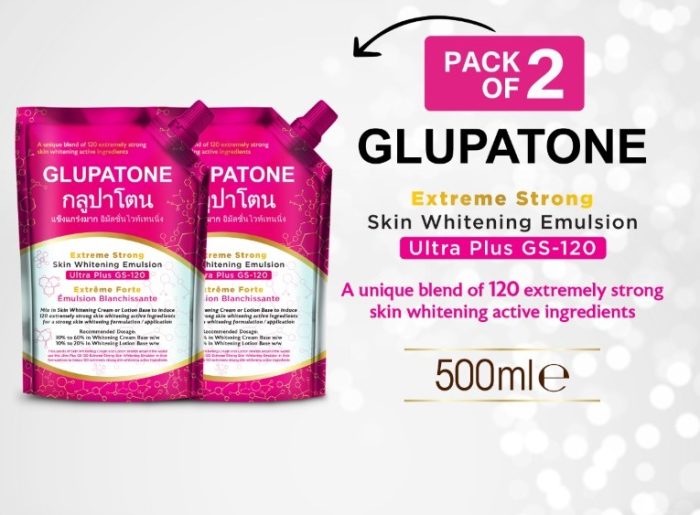 GLUPATONE Extreme Strong Whitening Emulsion Ultra Plus GS-120 For Face & Body 500ml Pack Of 2