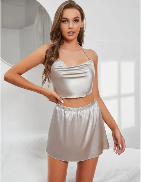 Silk Wear Short Cami & Skirt - Sexy Silky Nighties for Women, Girls