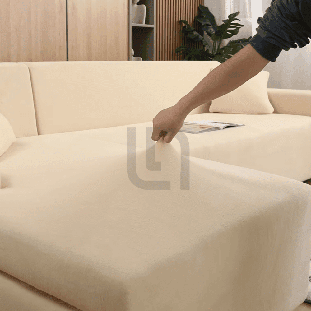 L-Shape Fitted Jersey Sofa Cover - Beige
