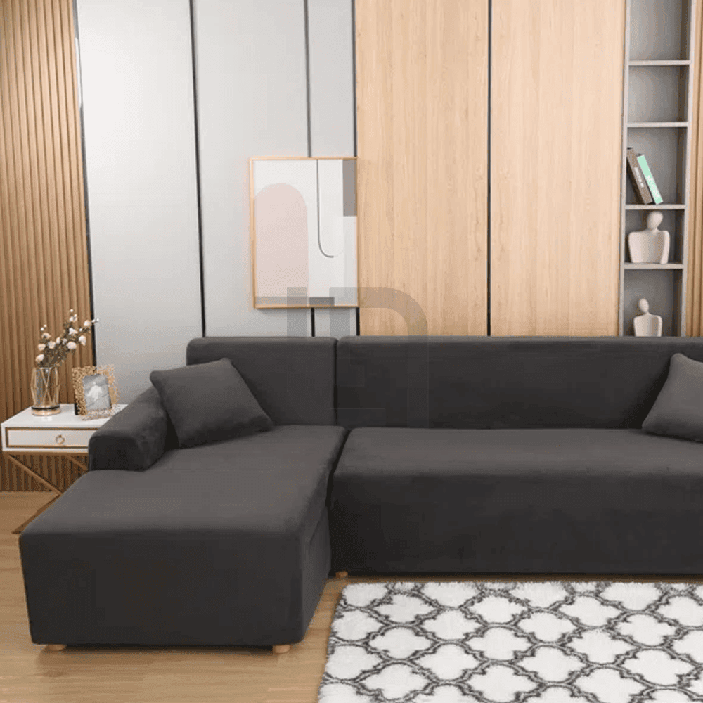L-Shape Fitted Jersey Sofa Cover - Grey