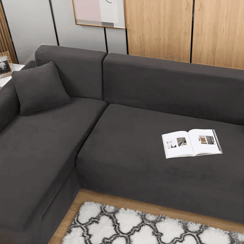 L-Shape Fitted Jersey Sofa Cover - Grey