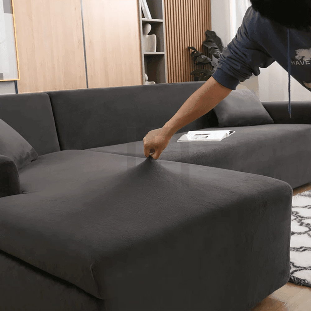 L-Shape Fitted Jersey Sofa Cover - Grey