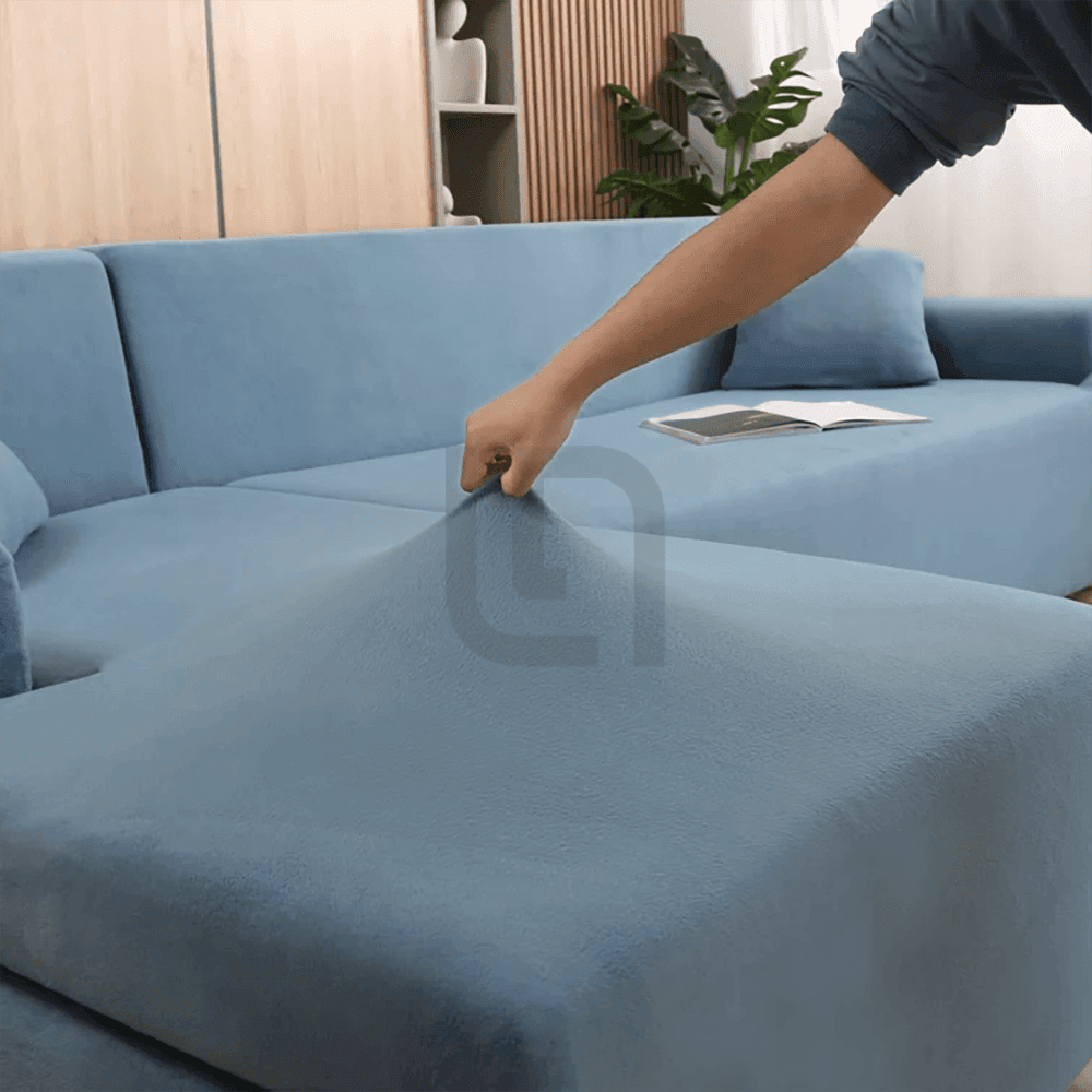 L-Shape Fitted Jersey Sofa Cover - Light Blue
