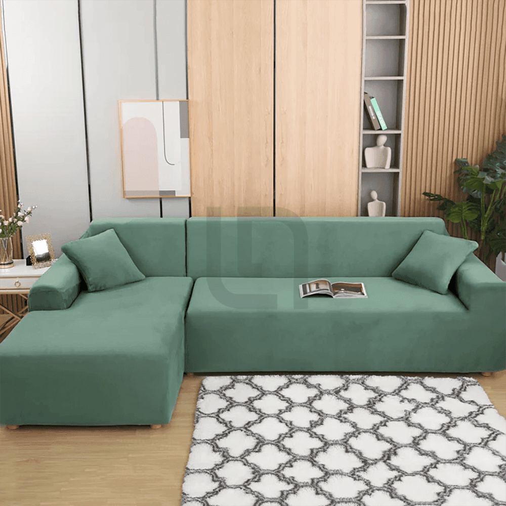 L-Shape Fitted Jersey Sofa Cover - Light Green