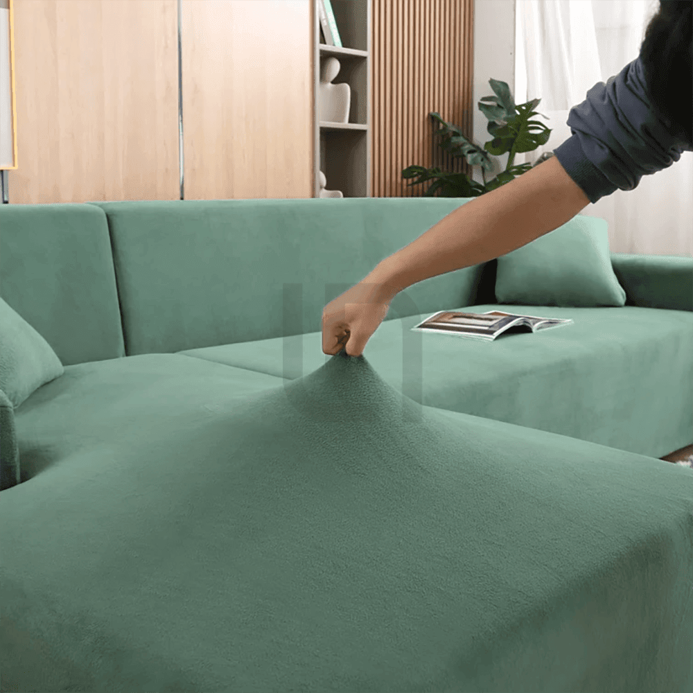 L-Shape Fitted Jersey Sofa Cover - Light Green