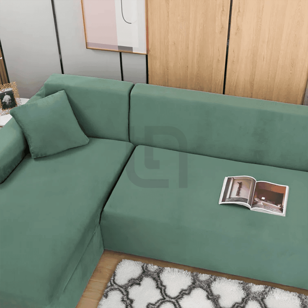 L-Shape Fitted Jersey Sofa Cover - Light Green
