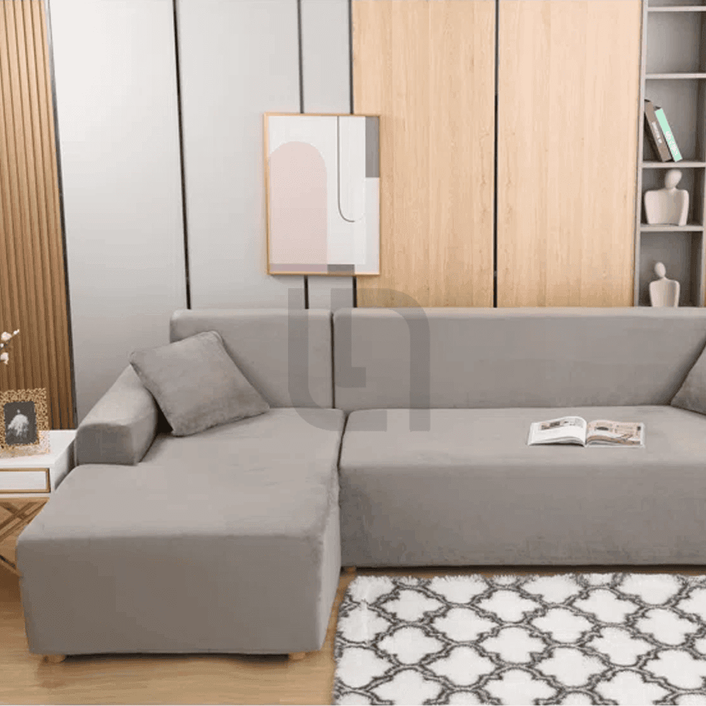 L-Shape Fitted Jersey Sofa Cover - Light Grey