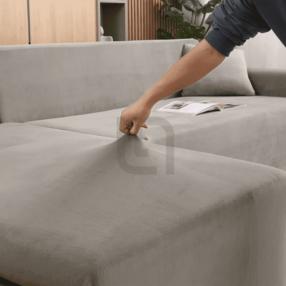 L-Shape Fitted Jersey Sofa Cover - Light Grey