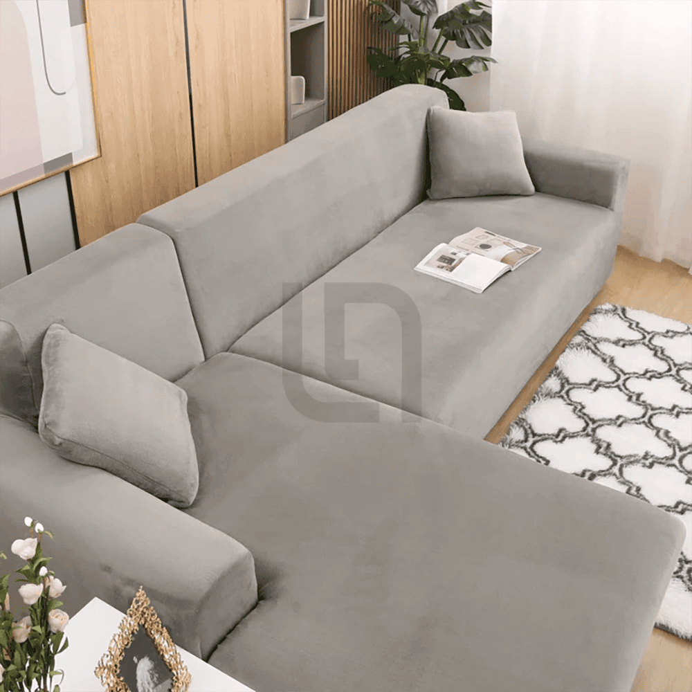 L-Shape Fitted Jersey Sofa Cover - Light Grey