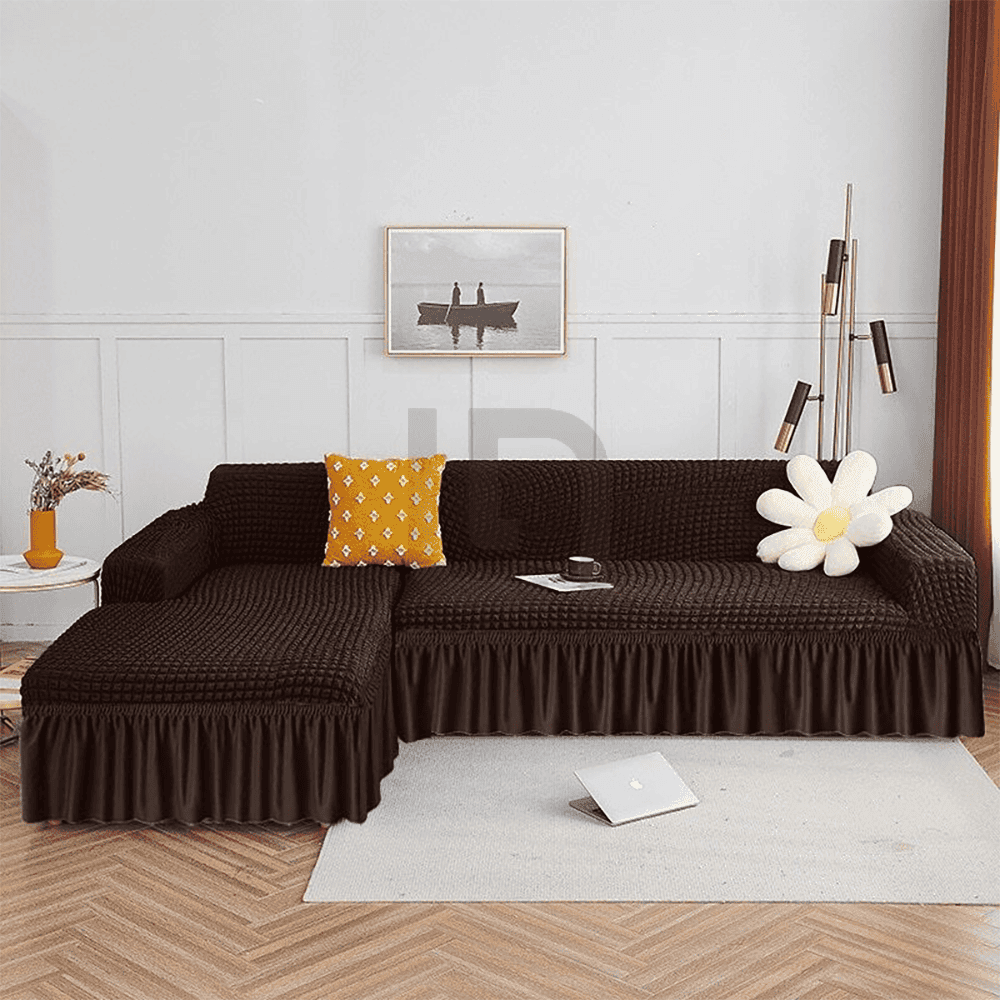 L-Shape Turkish Bubble Sofa Cover - Brown