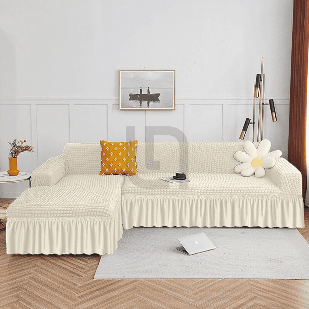 L-Shape Turkish Bubble Sofa Cover - Ivory
