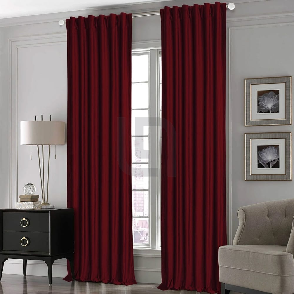 Silk Curtains For Office & Home - Maroon