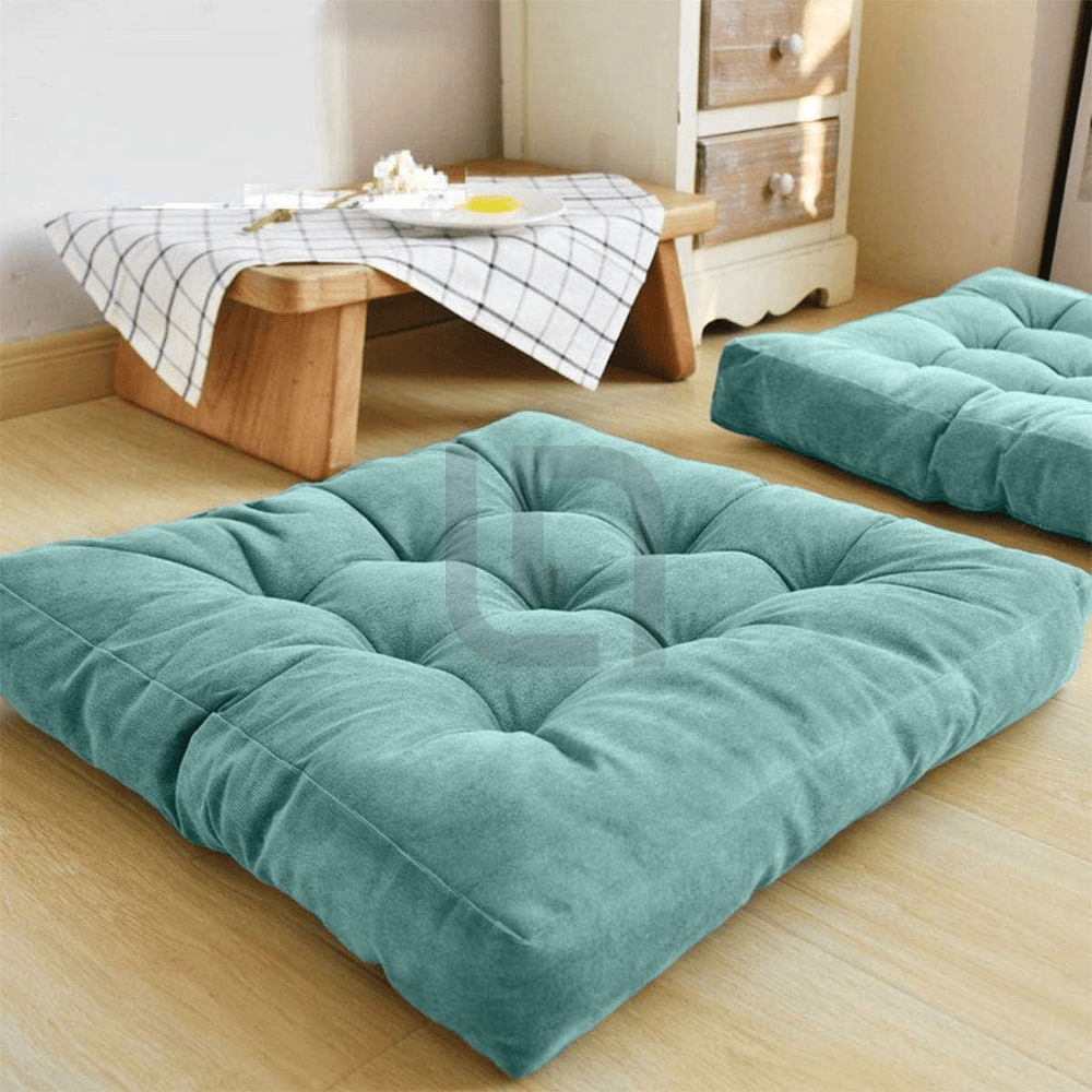 Square Shape Velvet Floor Cushions – Lake Blue