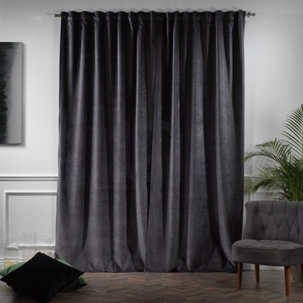 Velvet Curtains For Bedroom & Living Room - Charcoal