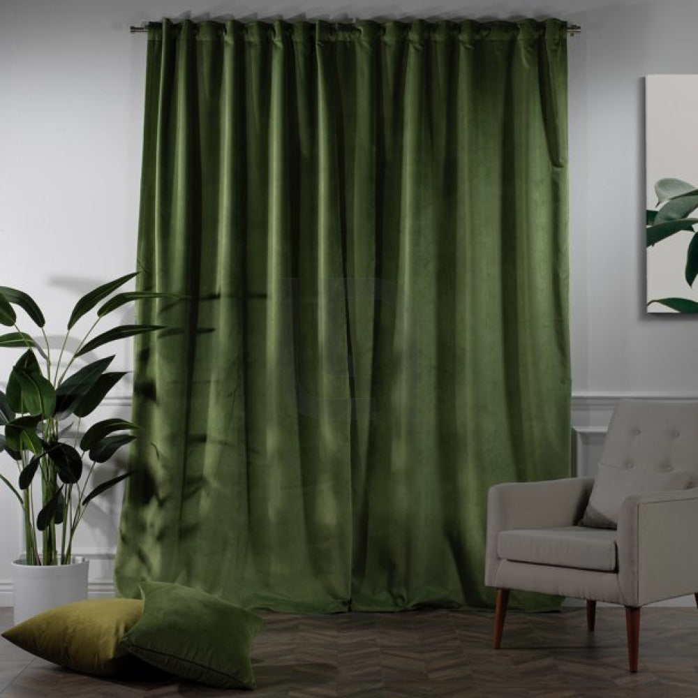 Velvet Curtains For Bedroom & Living Room - Olive Green