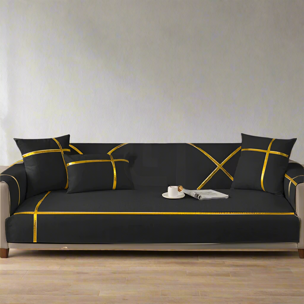 Velvet Sofa Cover - Anti Slip - Black