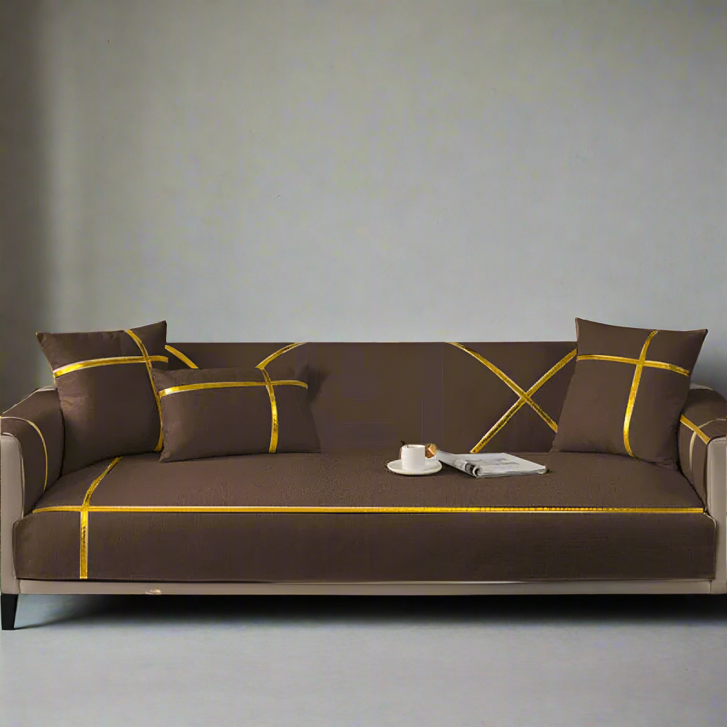 Velvet Sofa Cover - Anti Slip - Brown