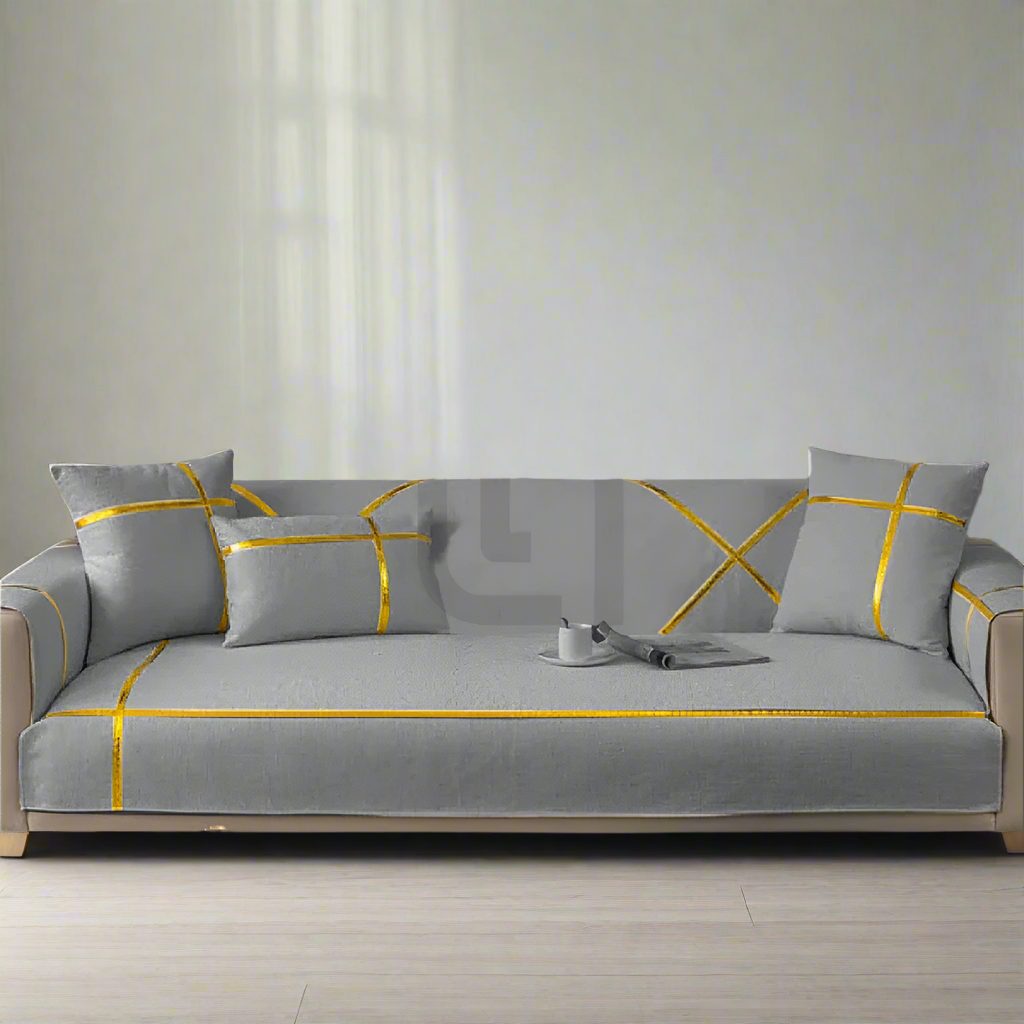 Velvet Sofa Cover - Anti Slip - Grey