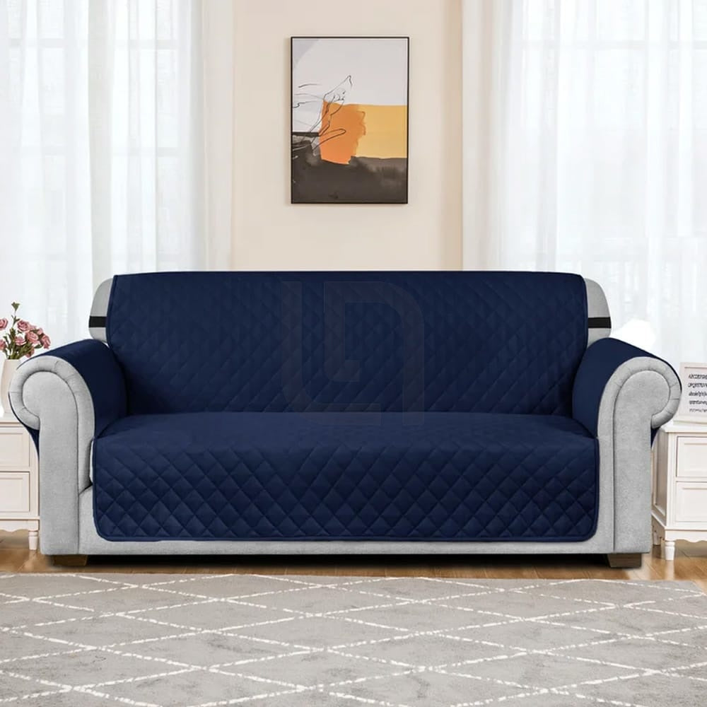 Quilted Non-Slip Box Sofa Cover - Navy Blue