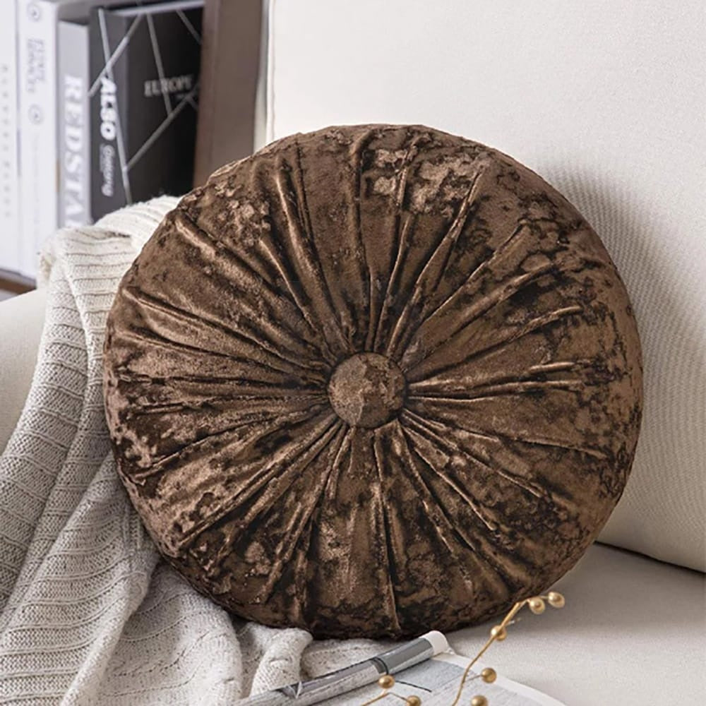 Round Pumpkin Velvet Sofa Cushion - Coffee